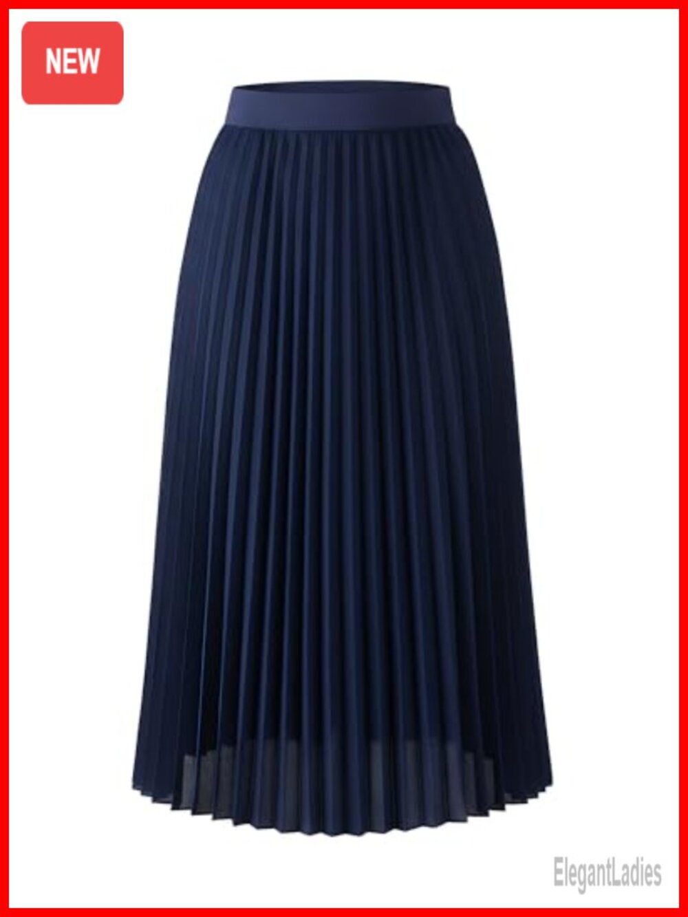 Pleated Midi A-Line Skirt High Waist Pull-On Polyester Chiffon